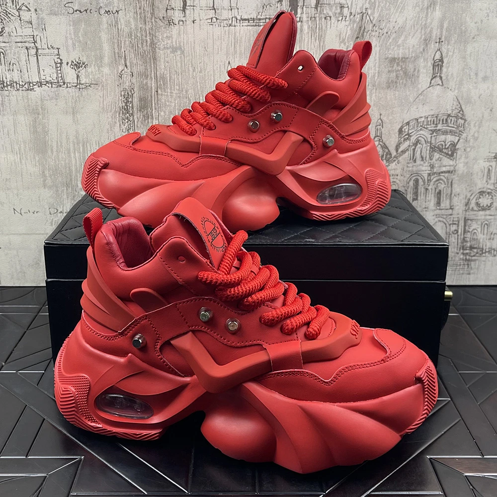 老爹鞋小众ins厚底增高男休闲高帮鞋百搭轻质运动本命红色休闲鞋