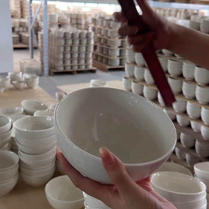 新骨瓷078微瑕暖白收腰6寸碗