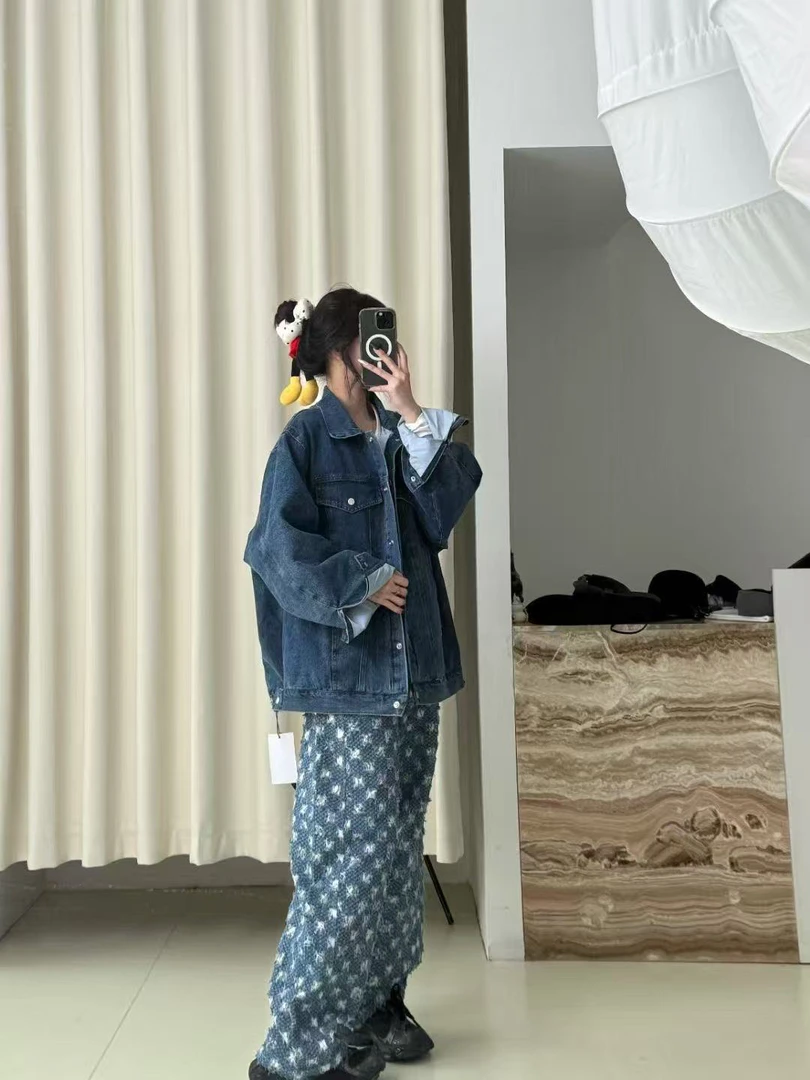 牛仔服拼接25春秋装新款两面穿百搭洋气时髦设计师品牌长袖外套女