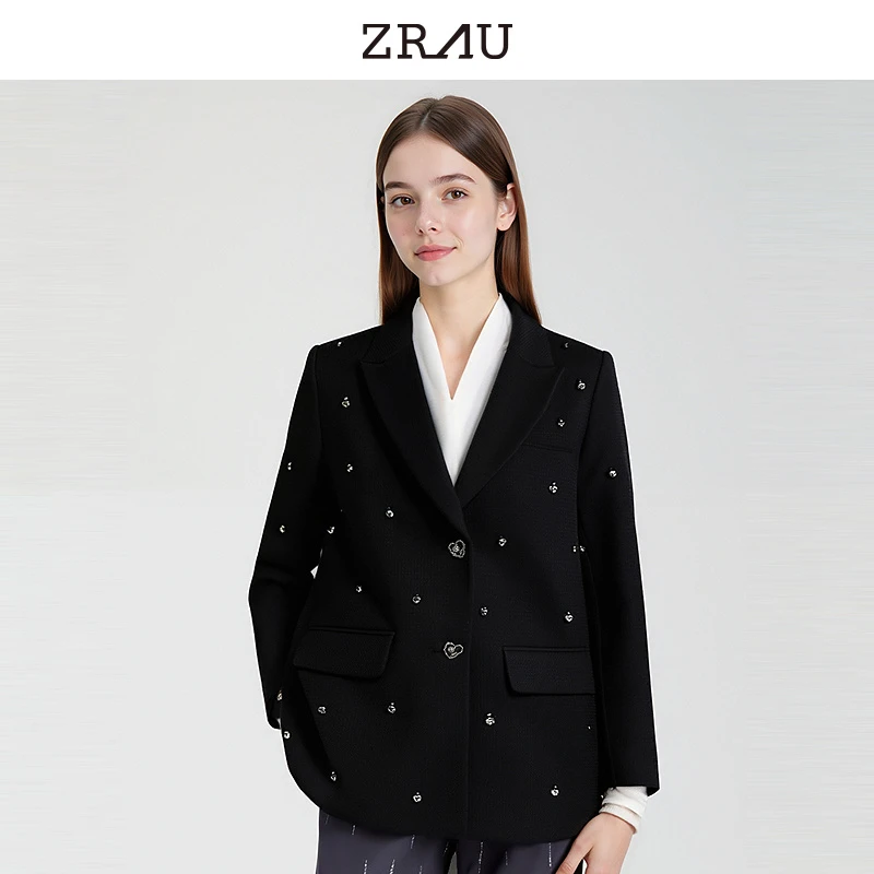 【达人专属】ZRAU复古高级感重工烫钻西装外套91040631070