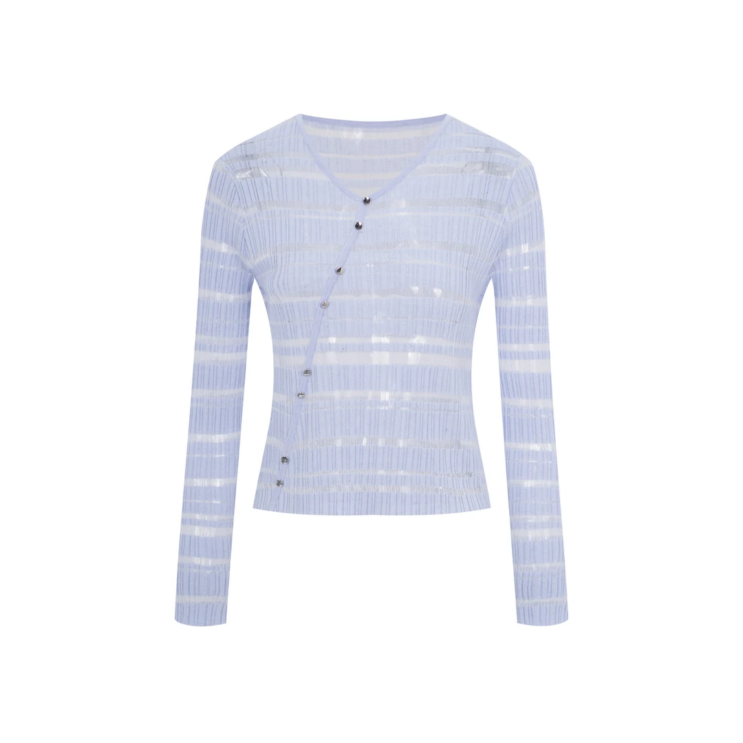 【品牌专属】Three Quarters不规则V领斜扣毛衫春季新品针织衫9996