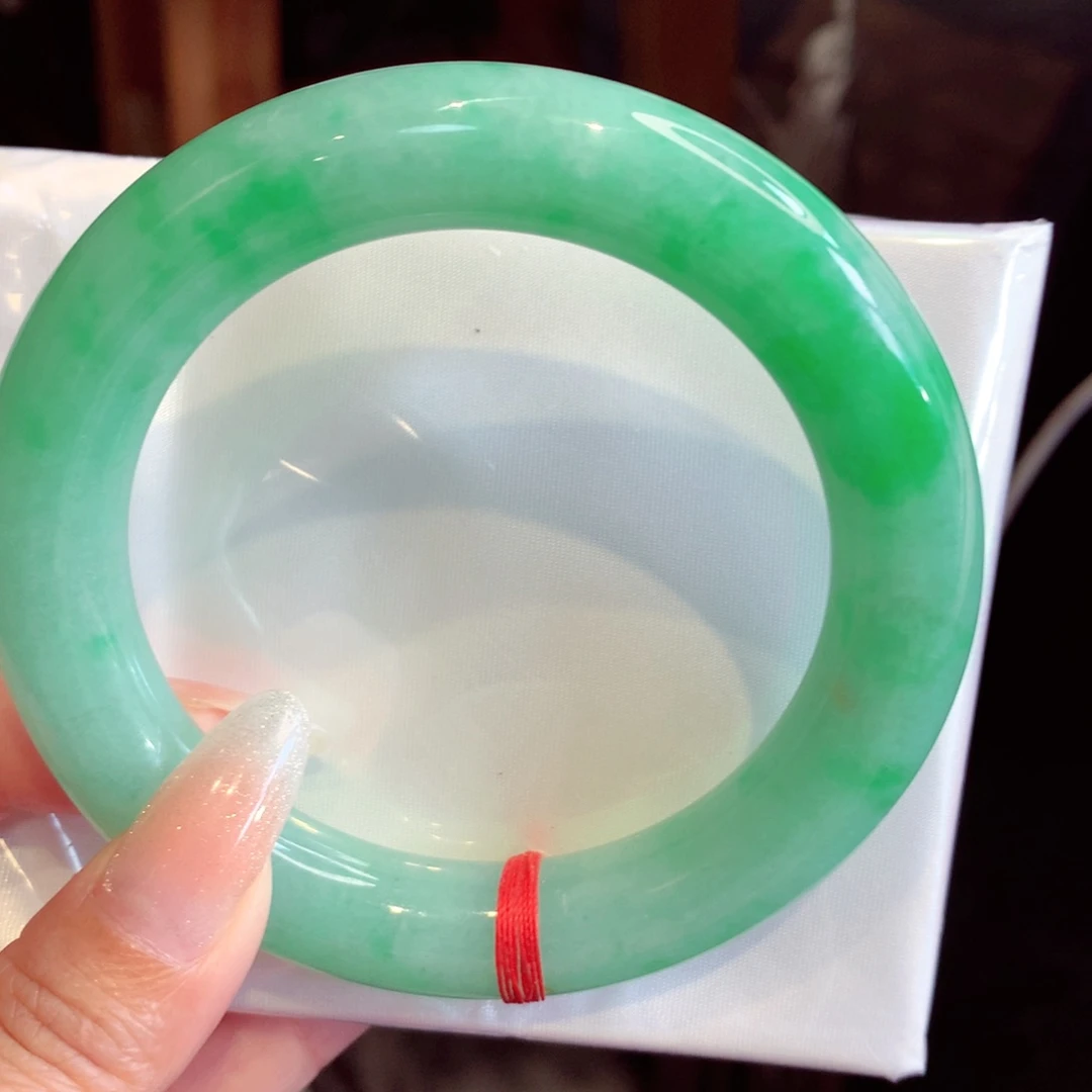 未镶嵌手镯翡翠58胖圆条 满圈果绿（2号）