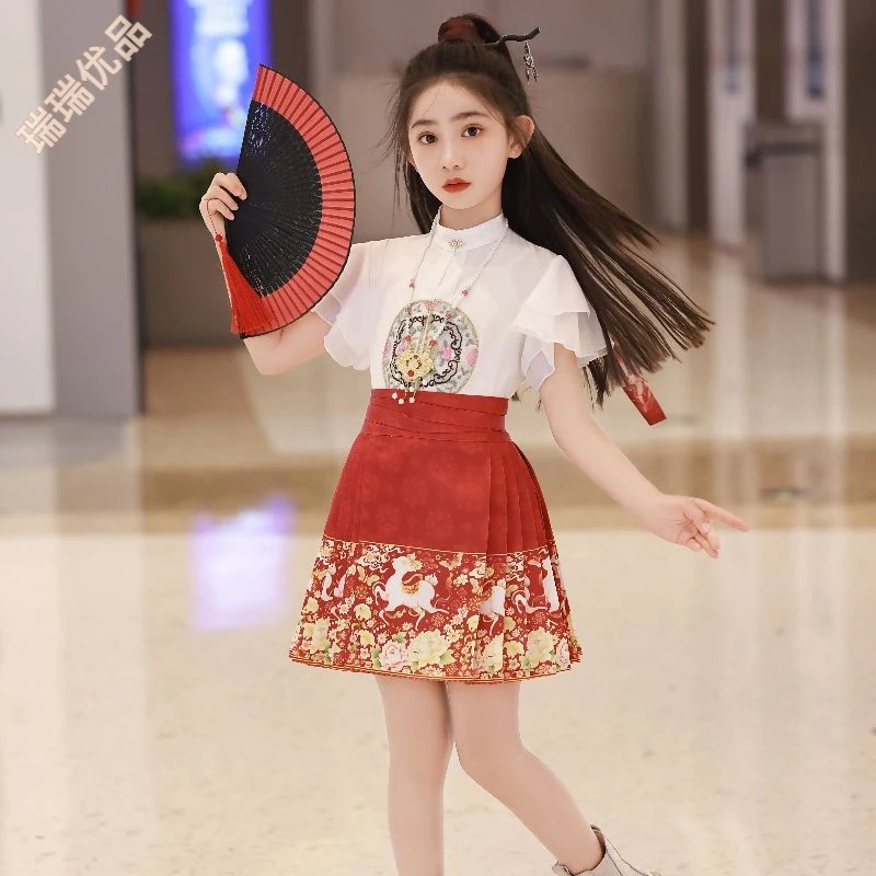 【巴拉拉】马面女童夏款短款儿童2024新款高端古风汉服中式国风套