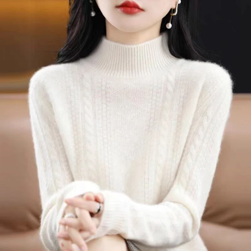 【024】100%羊绒针织衫半高加厚绞花针织毛衣打底