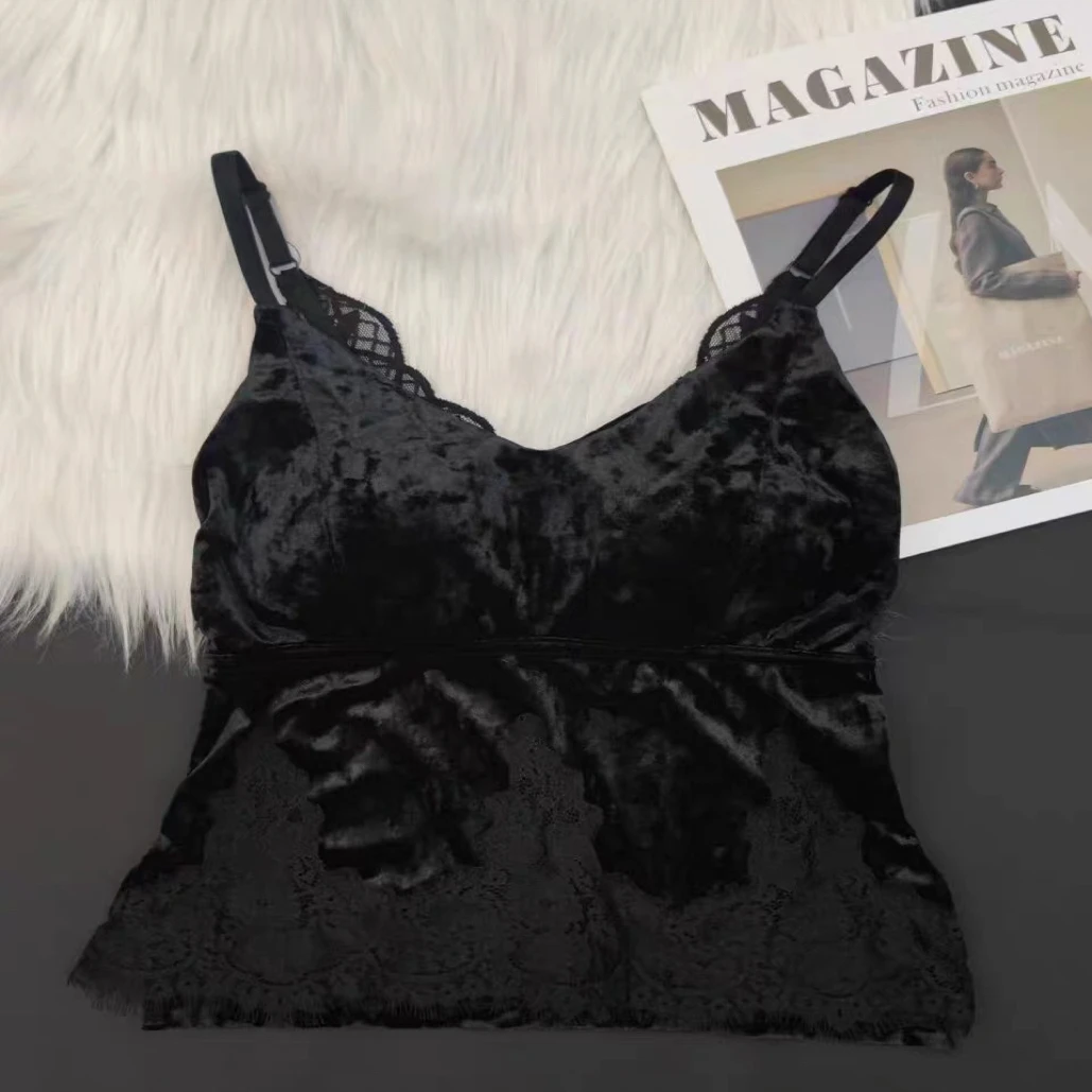 法式浪漫金丝绒背心性感内衣蕾丝网红