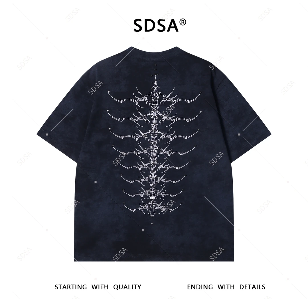 夏季高级感新款男士美式扎染印花字母短袖T恤宽松设计师圆领上衣