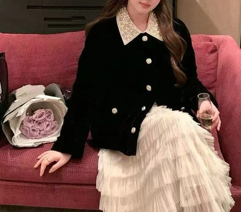 千金 重工小香风 时尚丝绒夹棉外套