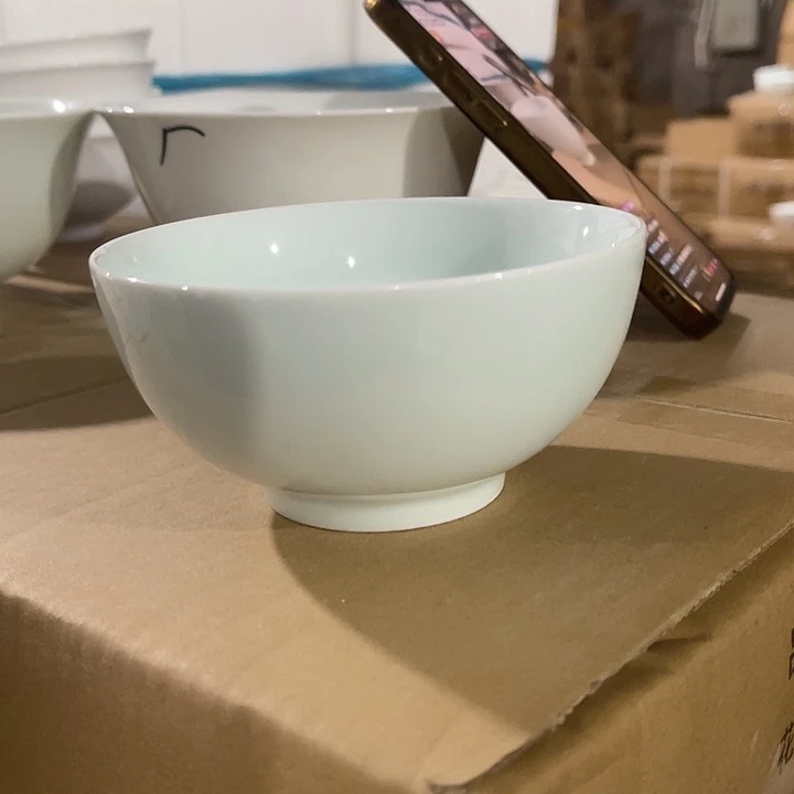 瓷片青瓷4.5英寸罗汉米饭碗2个，包邮