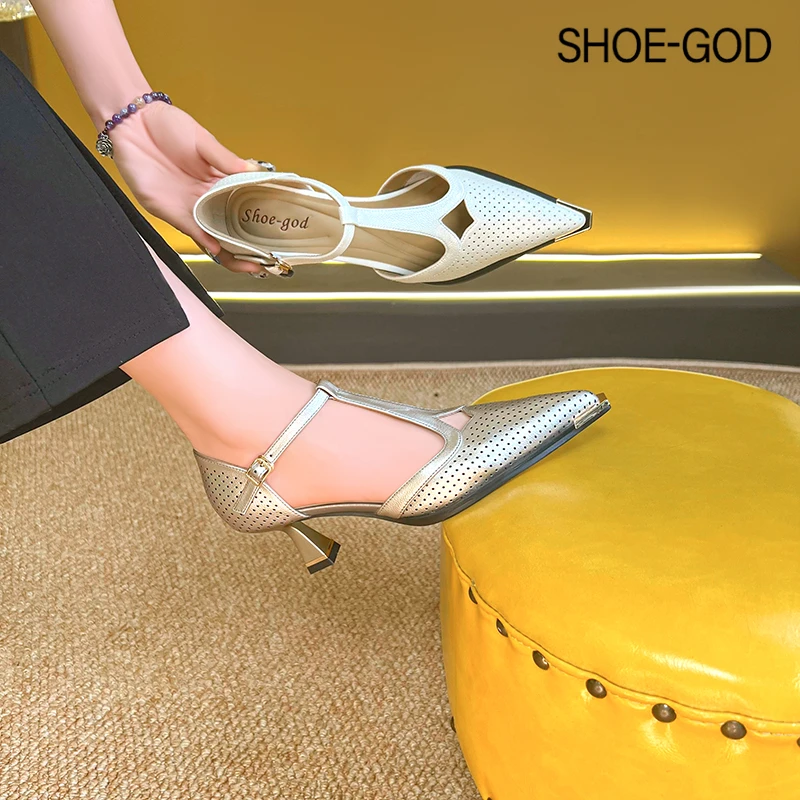 牛皮5厘米 2024年夏季新款气质百搭尖头中跟凉鞋SGL096