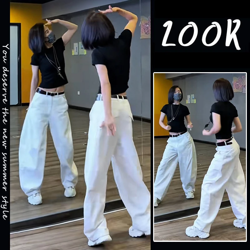 夏装搭配一整套女黑色短袖上衣高腰显瘦拖地休闲垂感阔腿裤两件套