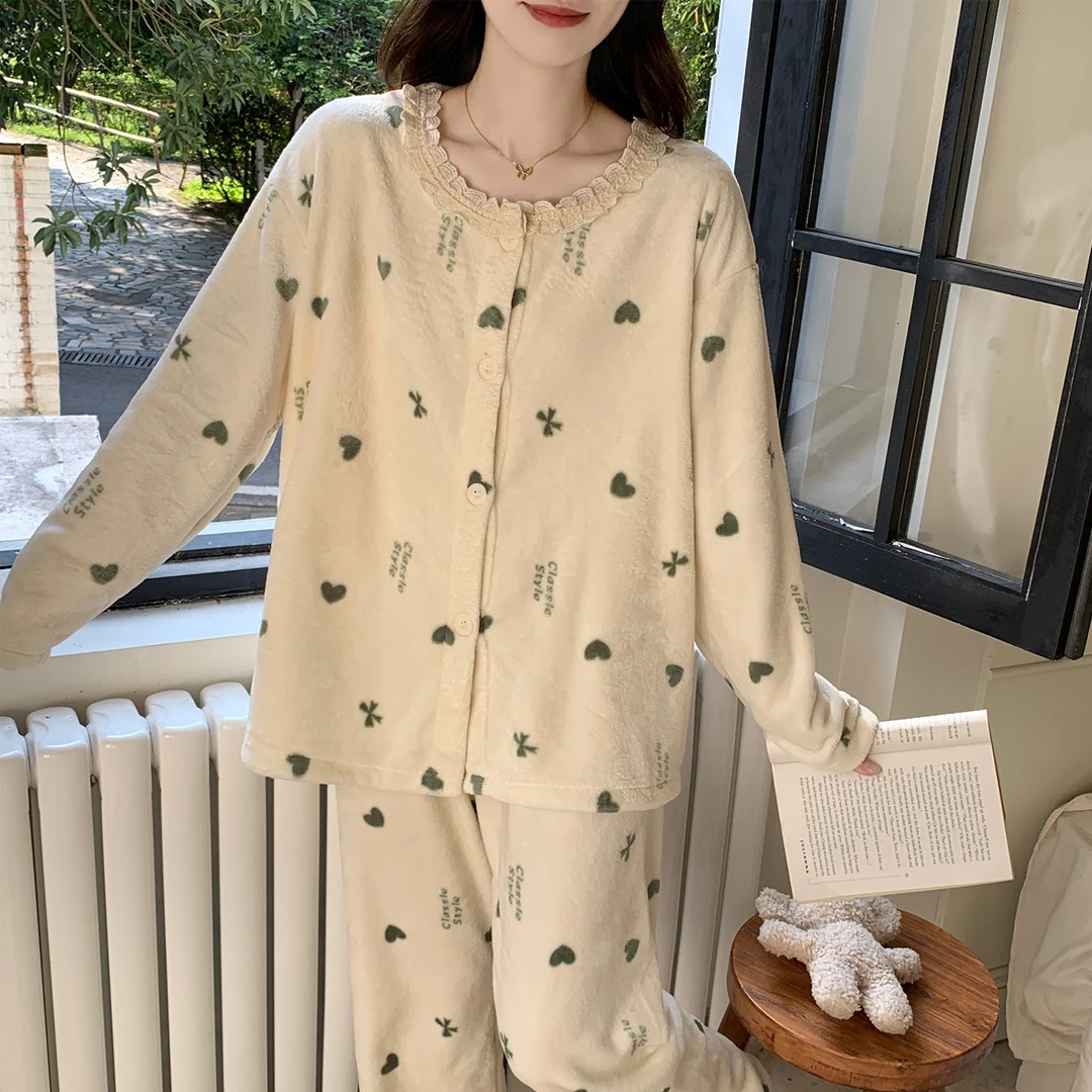 珊瑚绒秋冬季睡衣女款爆款2025新款保暖加绒加厚法兰绒套装家居服