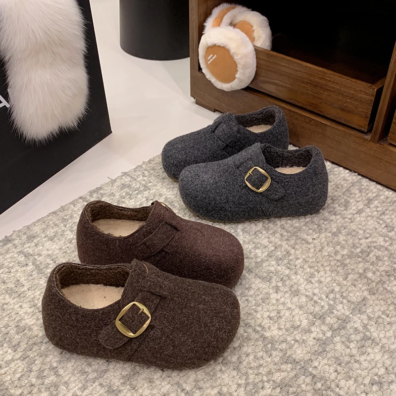 全包灰色厚底内增高勃肯鞋女2025新款秋冬一脚蹬加绒懒人博肯棉鞋