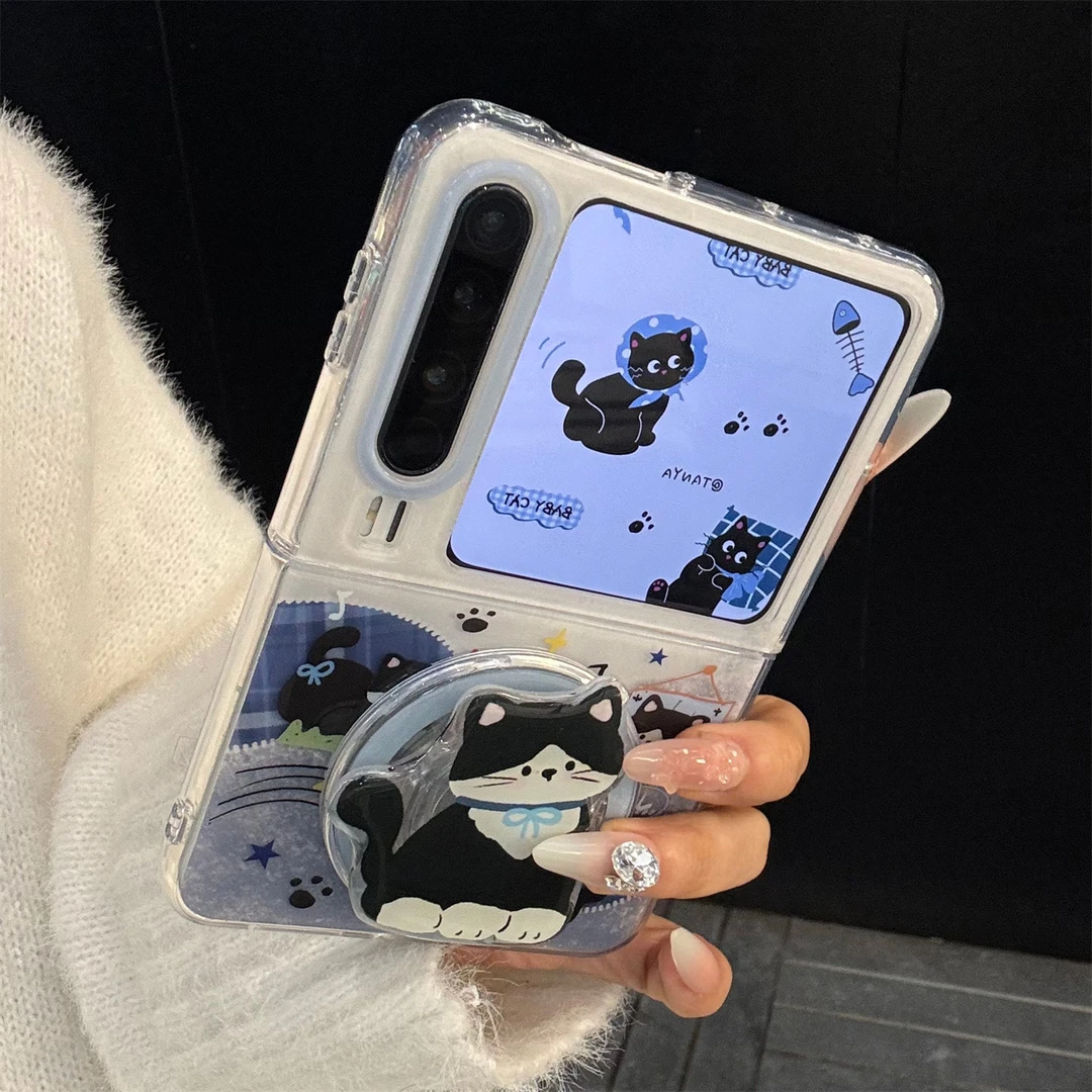 适用华为purax典藏版手机壳蓝白晕染PuraX黑色猫咪蝴蝶结磁吸支架