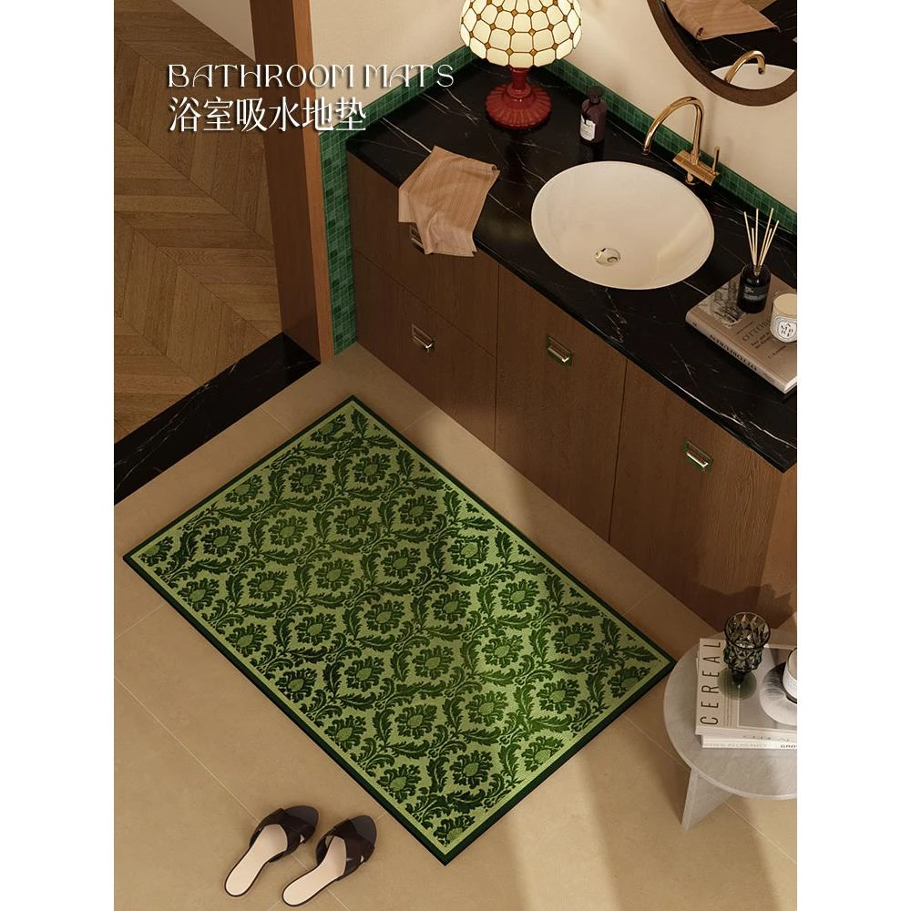 绿色浴室地垫硅藻泥吸水脚垫免洗防滑洗手间易打理厕所卫生间地毯