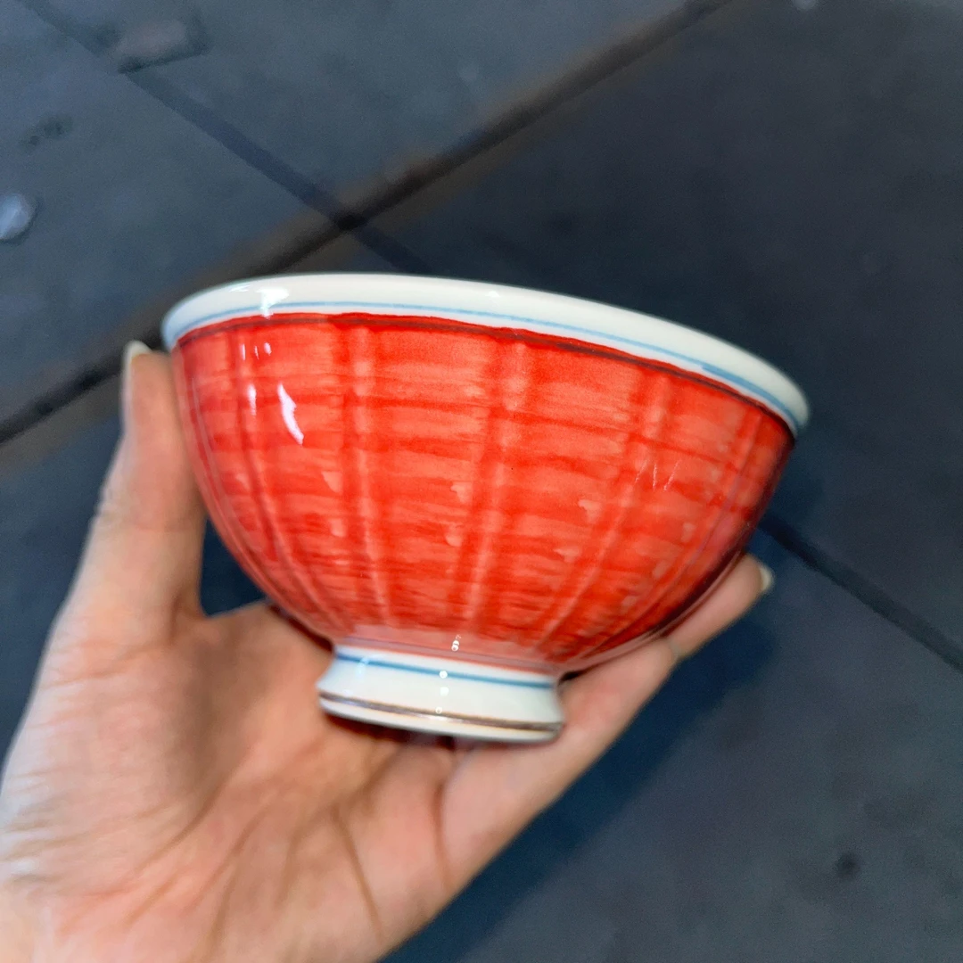 日本进口波佐见烧红色釉面饭碗米饭碗日式饭碗（微微瑕）