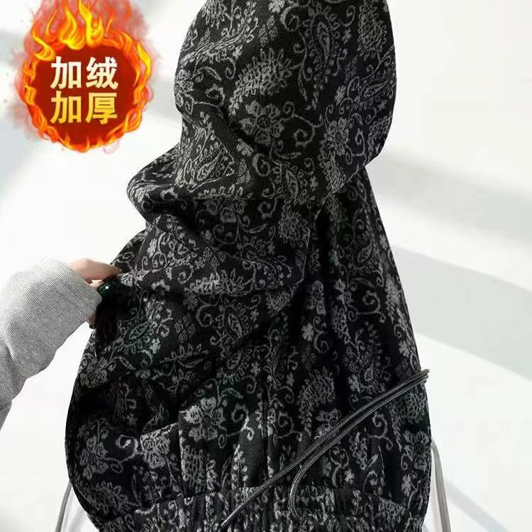 小花裤子秋装女宽松款撞色抽绳长款阔腿休闲裤