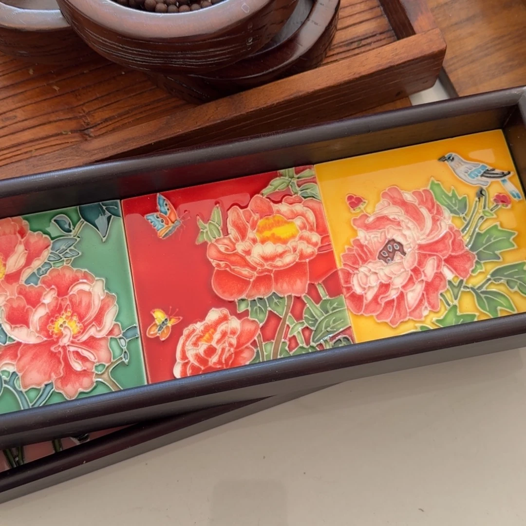 山***榈翻盖款瓷版画长条托盘