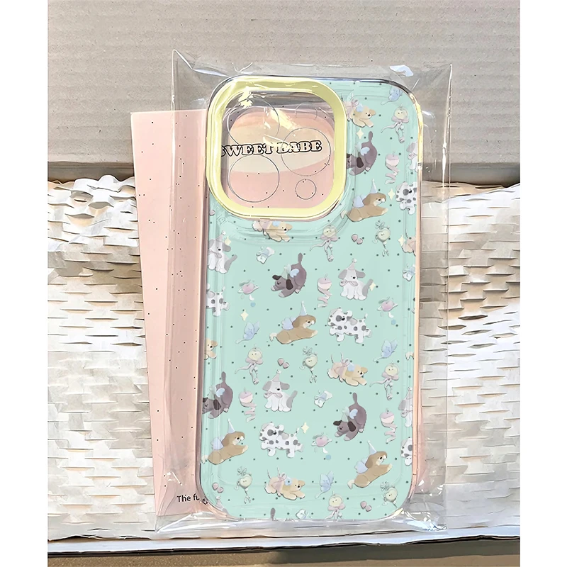 春日薄荷绿小狗太空壳适用苹果16pro华为荣耀vivo小米oppo手机壳