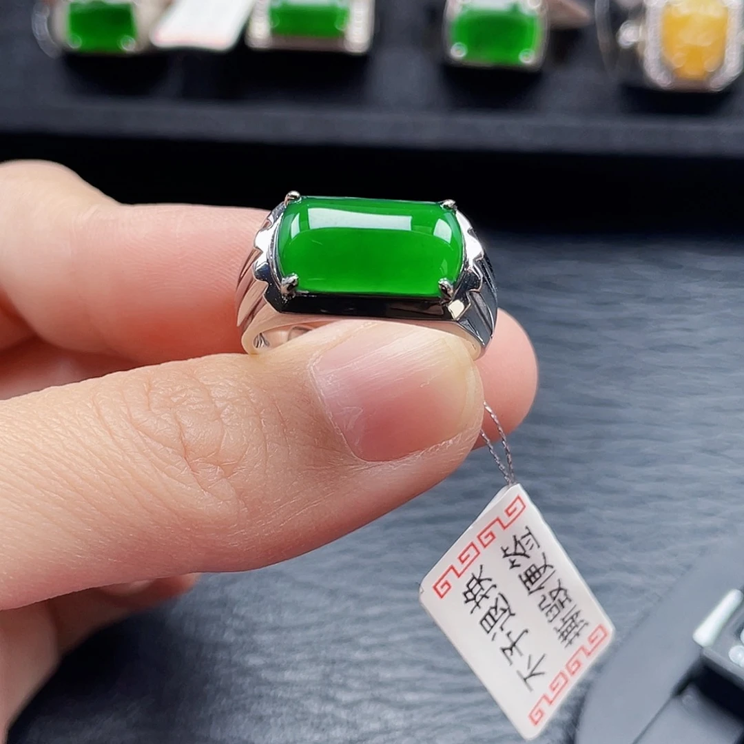 翡翠戒指银S925镶嵌天然a货翡翠3093