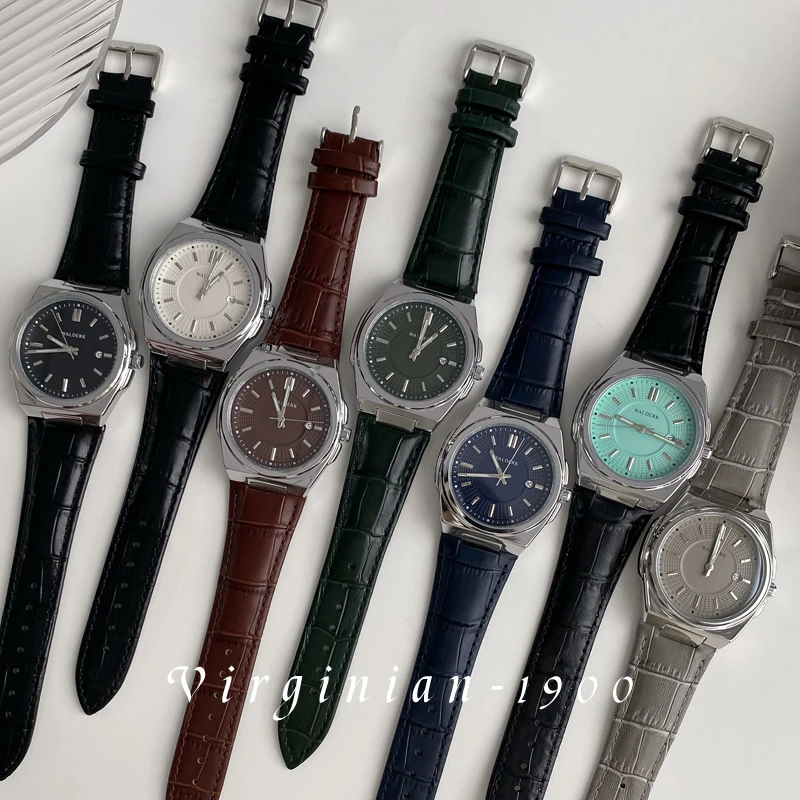 【Virginian1900】时尚简约日历防水夜光高级感真牛皮男士手表潮流