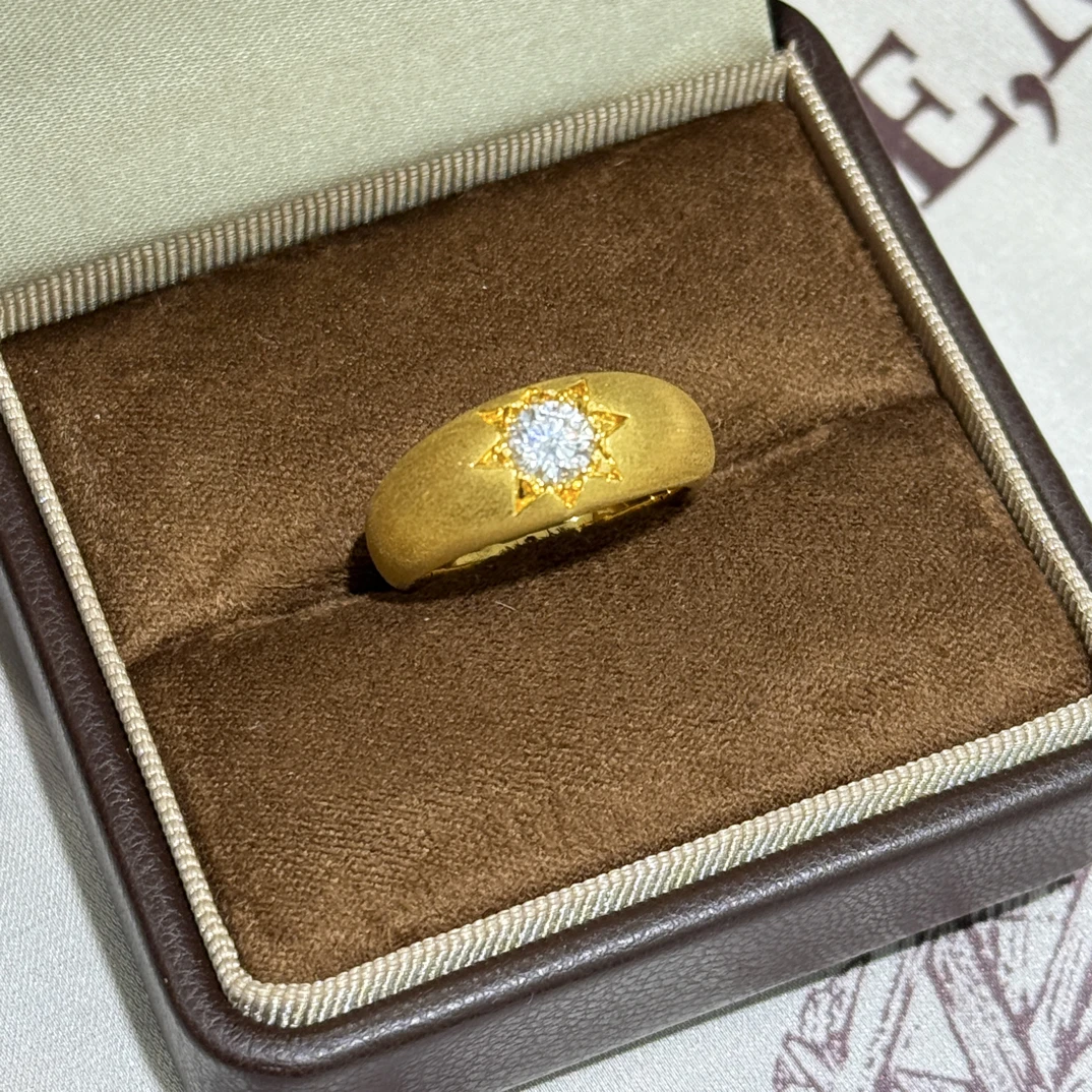 足金999星芒单钻拉丝戒指送女生圣诞礼物