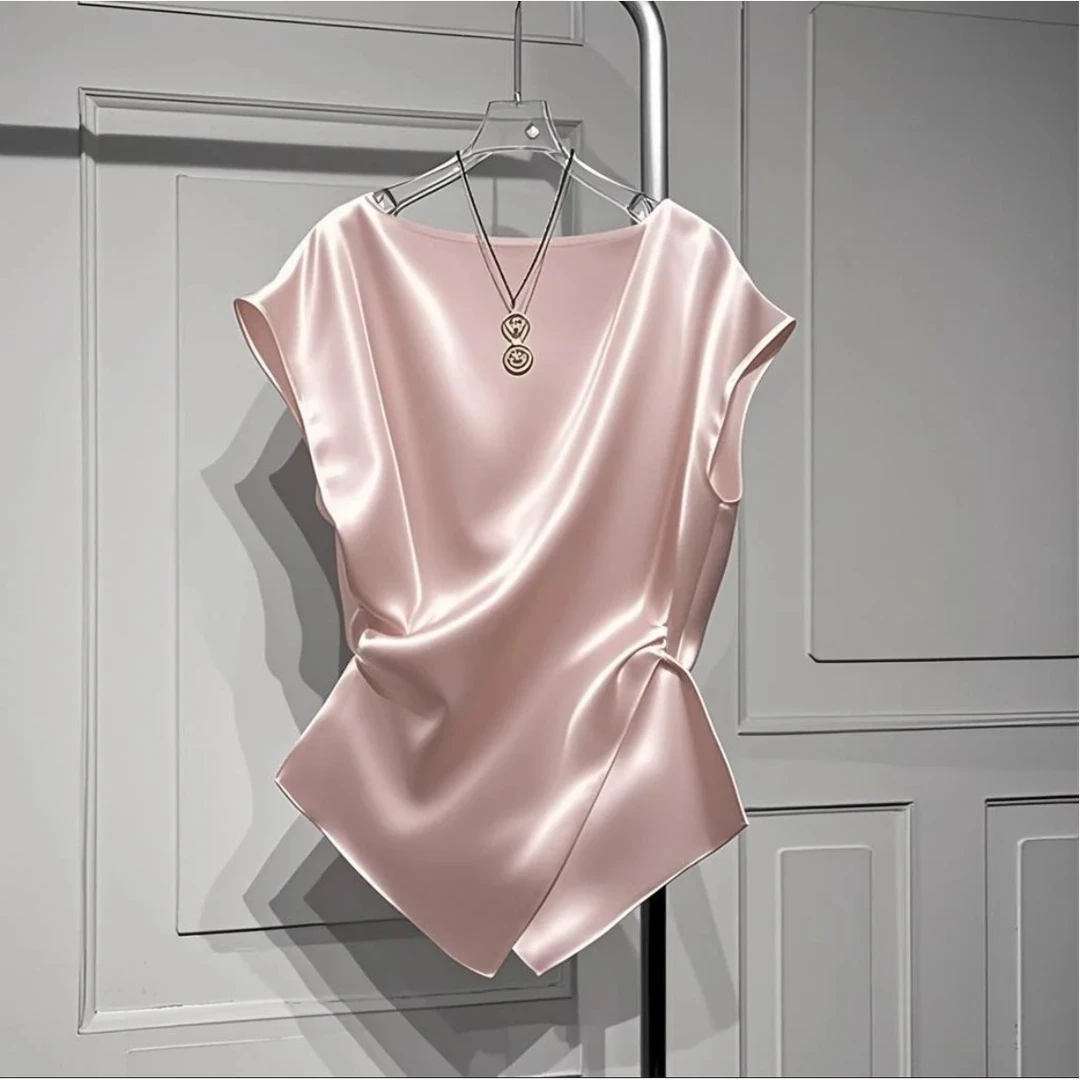 粉色缎面设计感背心女夏季新款百搭衬衫今年流行爆款超好看上衣服