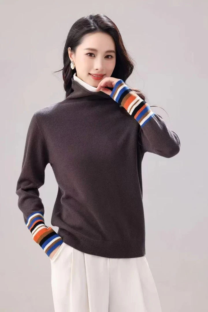 【邓姐推荐】女士堆领羊毛衫针织衫基础百搭撞色