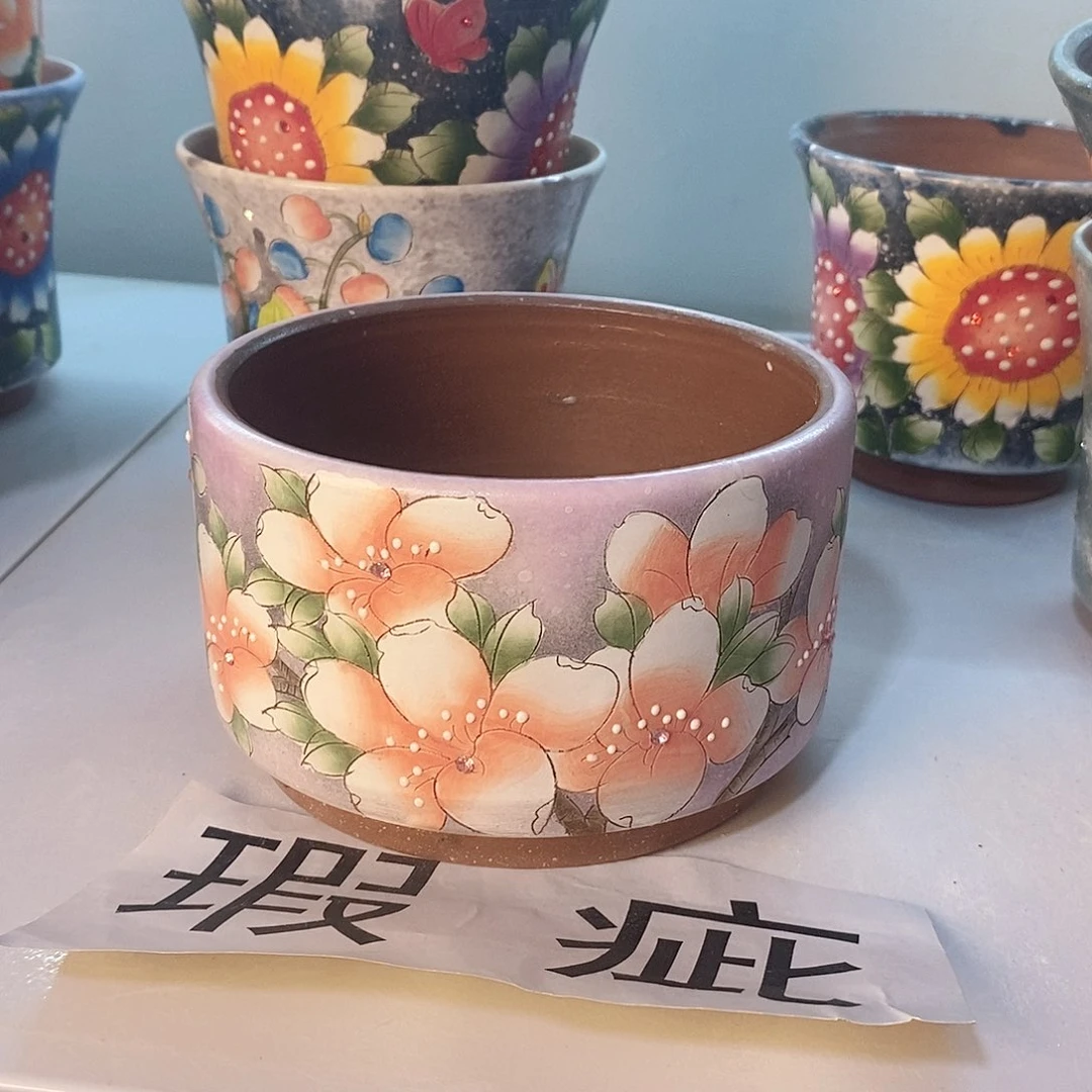 红泥花盆红陶手绘花盆