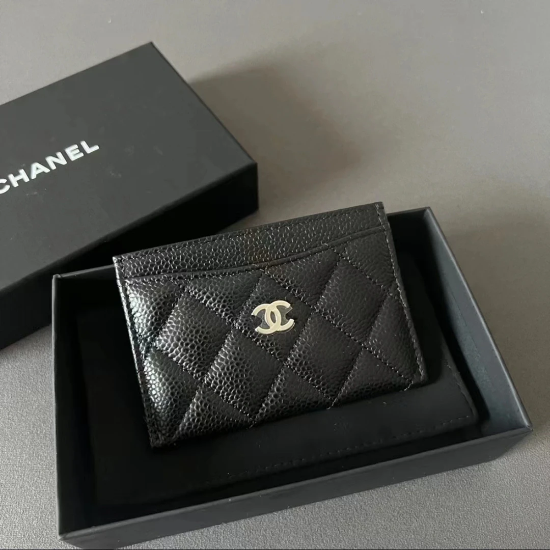 99新 Chanel/香奈儿 黑色牛皮卡包 芯片款 银扣 17440
