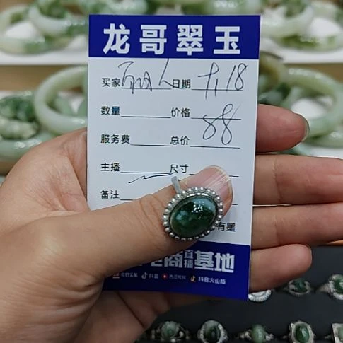 丽***玉银S925镶嵌透闪石-蛇纹石玉戒指