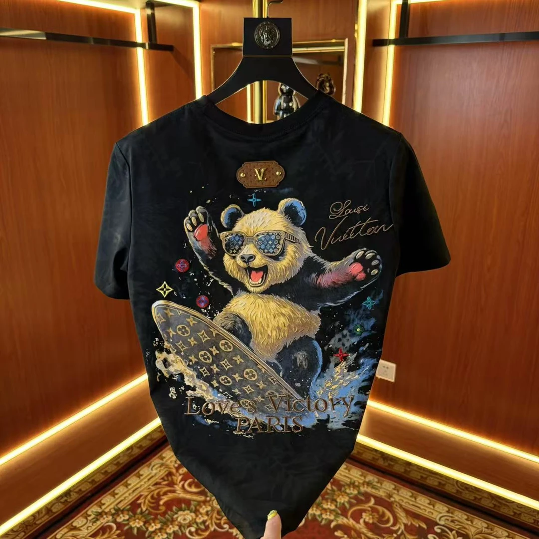 【ELK】2025夏季新款圓領男士輕奢半袖修身設計師刺繡T恤3528款1111