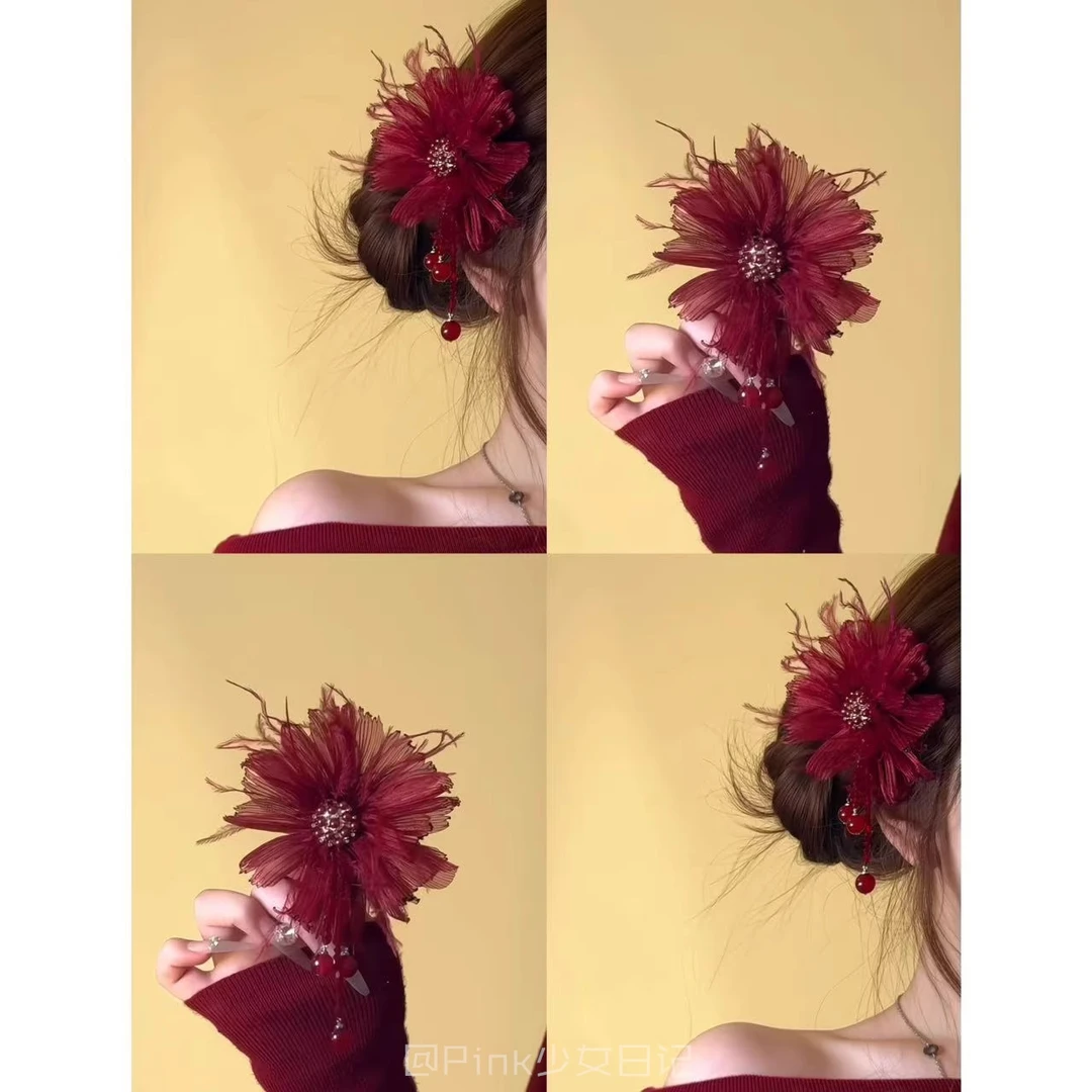 东方美学发饰新中式牡丹花朵发夹中华娘拍照头花人间富贵花侧边夹