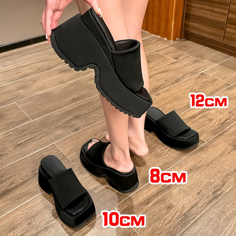 张匠人8-12公分小个子轻奢鞋子厚底方头拖鞋名媛风夏季百搭增高鞋