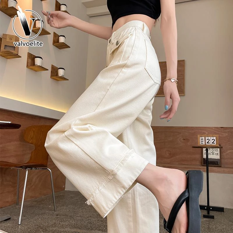 VALVOELITE直筒牛仔裤女小个子夏薄款高腰显瘦设计感宽松阔腿裤子