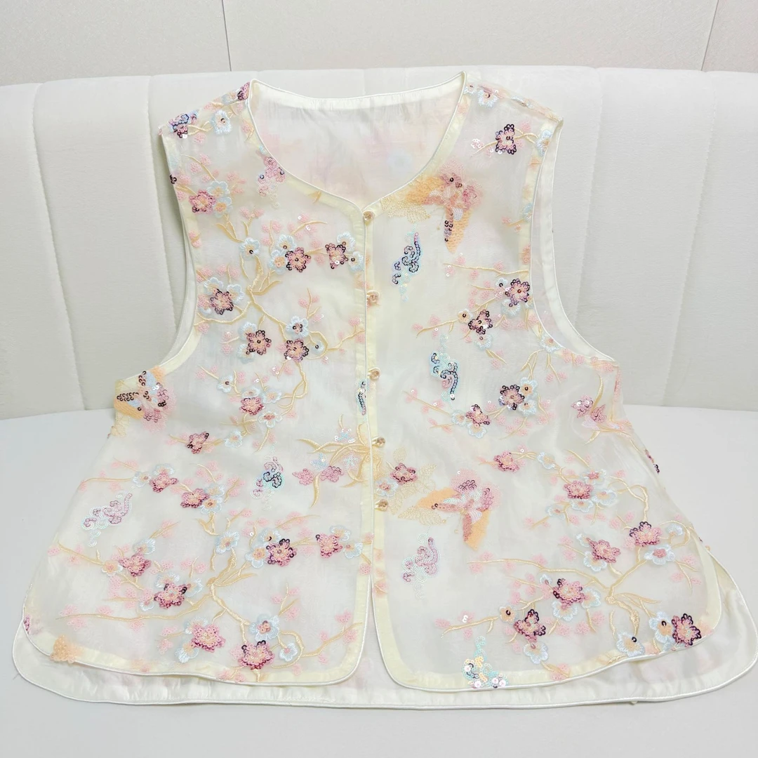 [一剪梅]刺绣3D民族风百搭马甲马夹绣花复古提花中式中国风印花夏