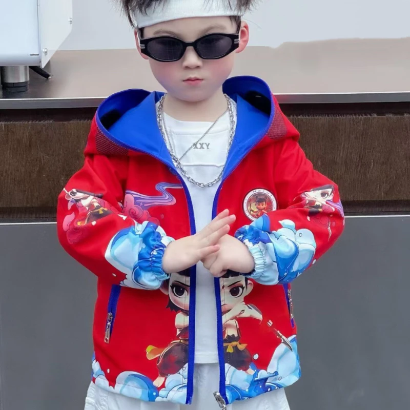 男童外套2025新款秋款儿童双面穿薄款连帽夹克洋气初秋卡通上衣