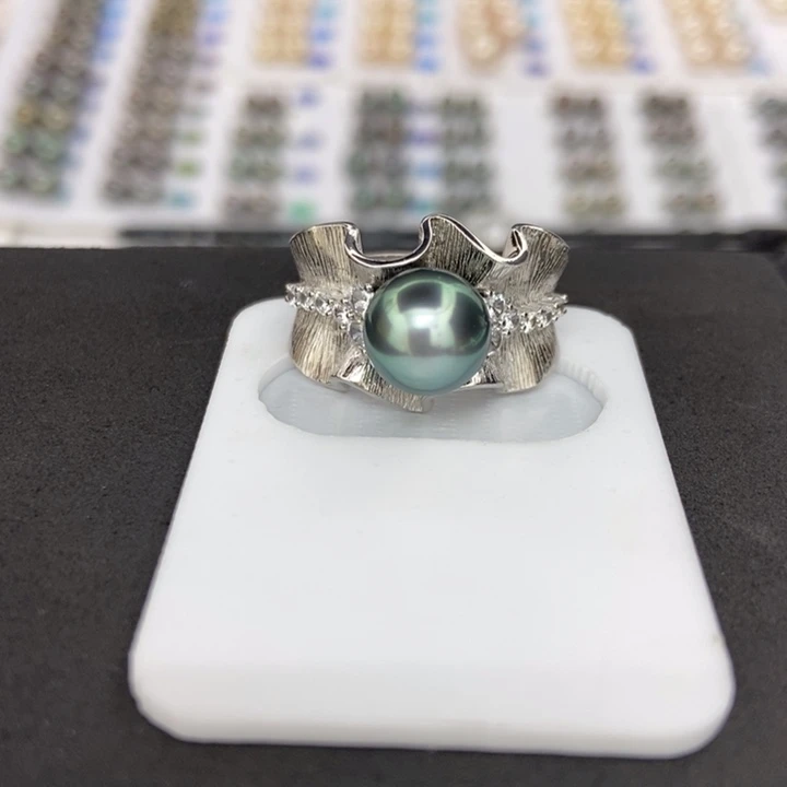 海水珍珠银S925镶嵌戒圈大溪地9-10