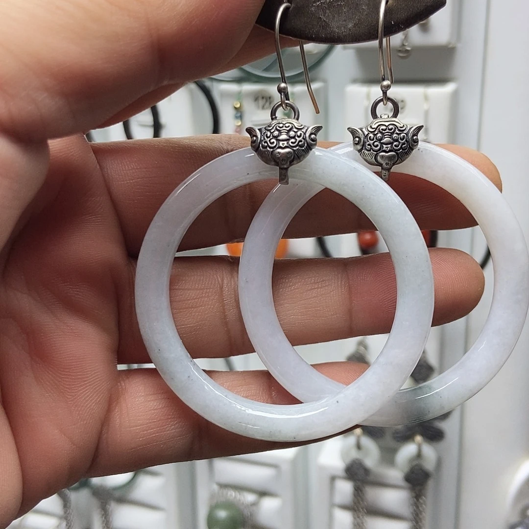 翡翠银S925镶嵌耳饰品质珠宝