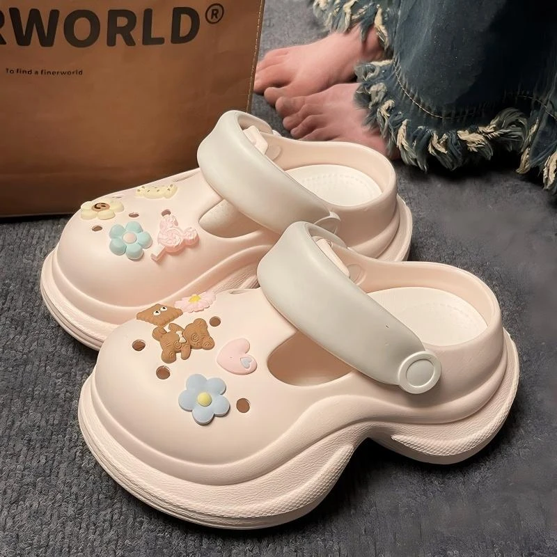 凉拖鞋一脚蹬拼色女防滑高帮后绊带少女心凉鞋时尚洞洞鞋女鞋外穿