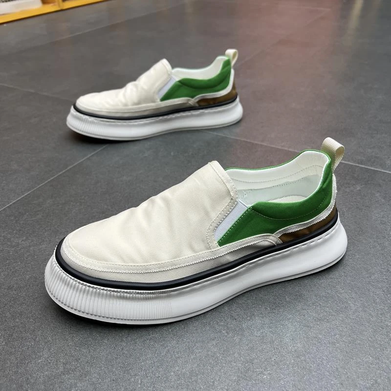 2025年白色低帮帆布男鞋拼色懒人一脚蹬乐福鞋潮流青年休闲鞋板鞋