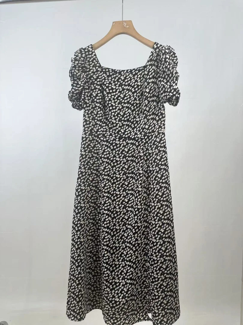 【JX170黑花气质裙】2025设计师款时尚气质碎花长款连衣裙长裙裙子