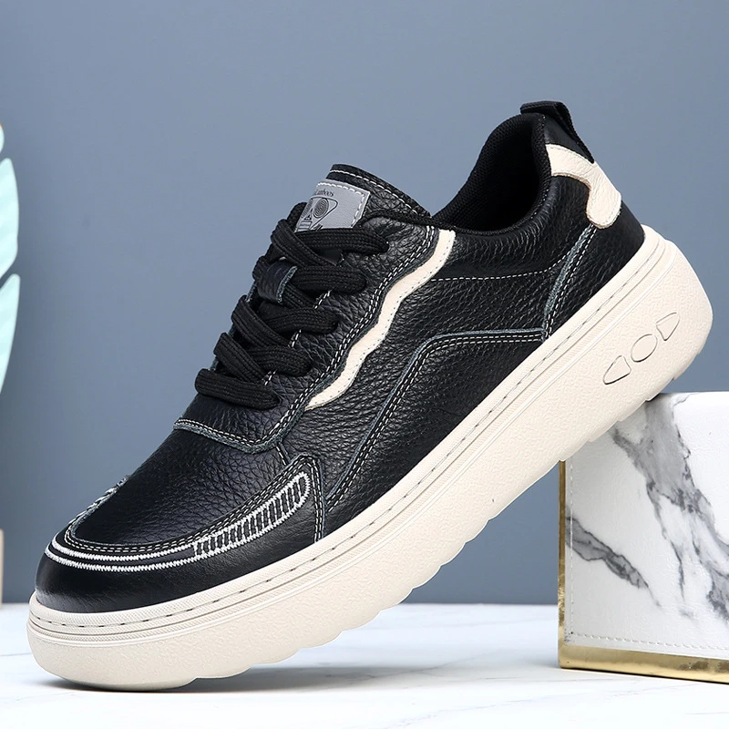 头层牛皮男士面包鞋厚底增高时尚秋冬潮鞋休闲板鞋透气防滑舒适