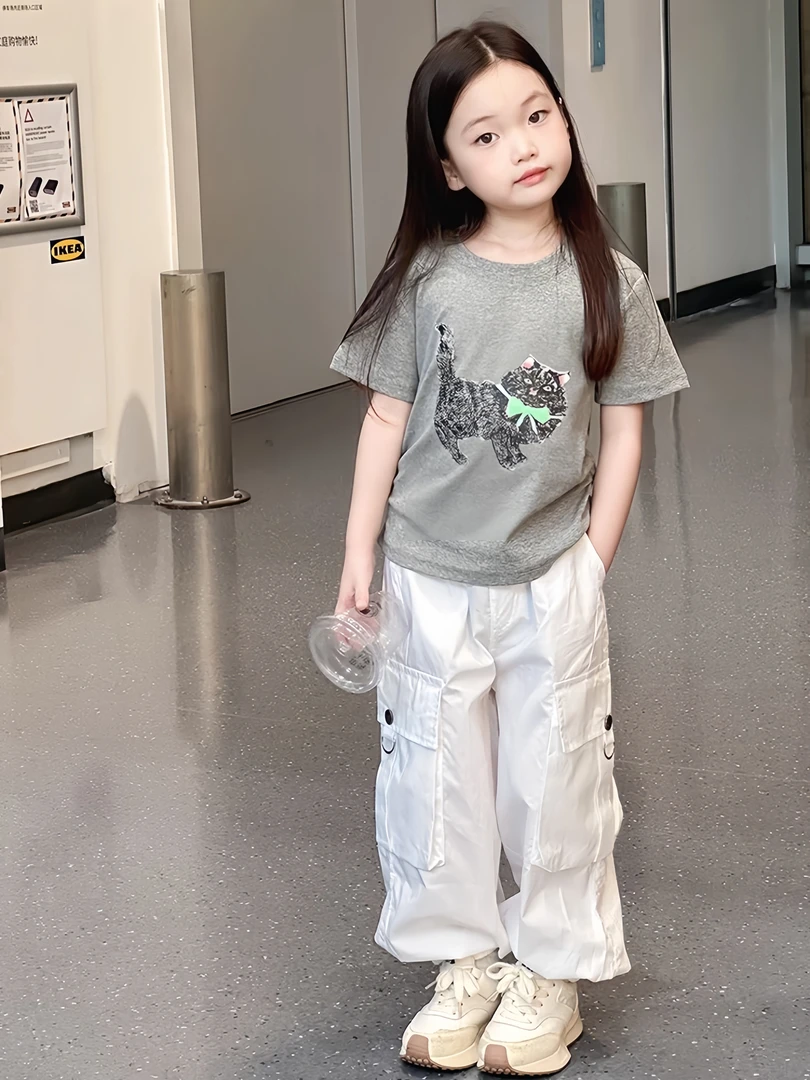 女童夏装工装裤套装2025新款中大童韩版短袖夏季儿童酷飒风两件套