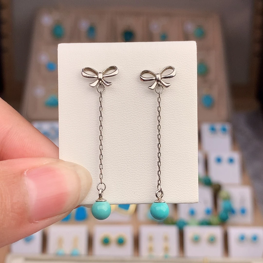 银S925镶嵌绿松石耳饰