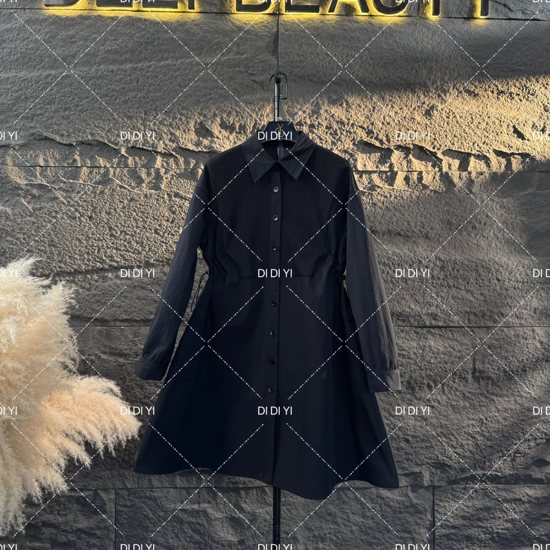 大码设计—宽松型秋款针织拼接收腰连衣裙显瘦百搭25-032