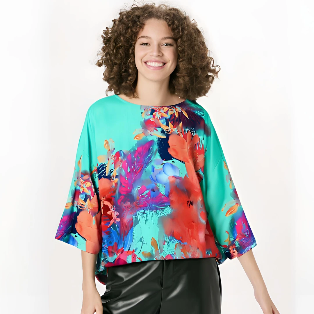 02021（中国码）女士短袖圆领T恤时尚宽松上衣休闲百搭清凉透气