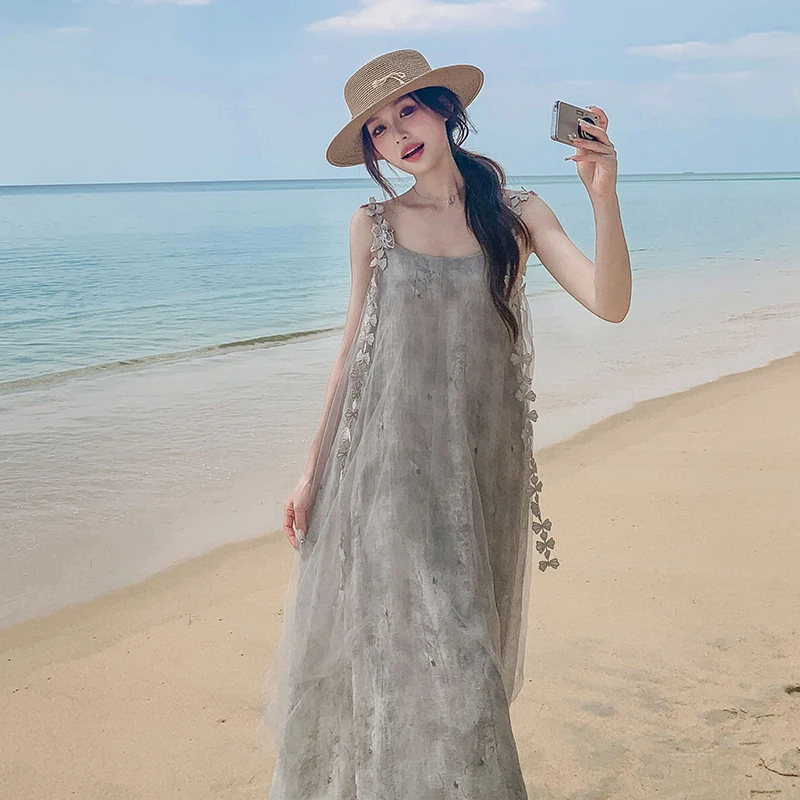 海边度假风仙女吊带沙滩裙冷淡系独特别致裙子2025气质漂亮连衣裙