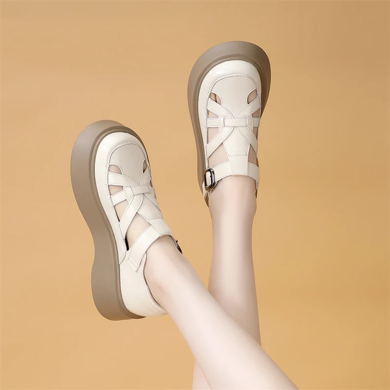 厚底乐福鞋女款2025新款爆款春季小皮鞋英伦风单鞋真皮女鞋子镂空