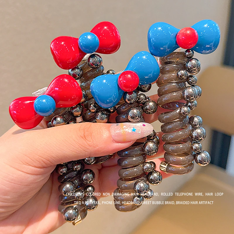 韩版蝴蝶结泡泡辫编发神器儿童彩色不伤发头绳卷卷电话线发圈头饰