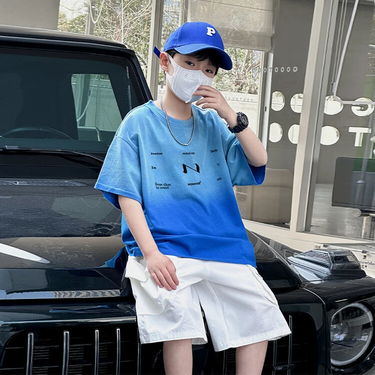 XMYY夏款男童中大童时尚潮流百搭洋气韩版渐变短袖T恤/TXW621Y